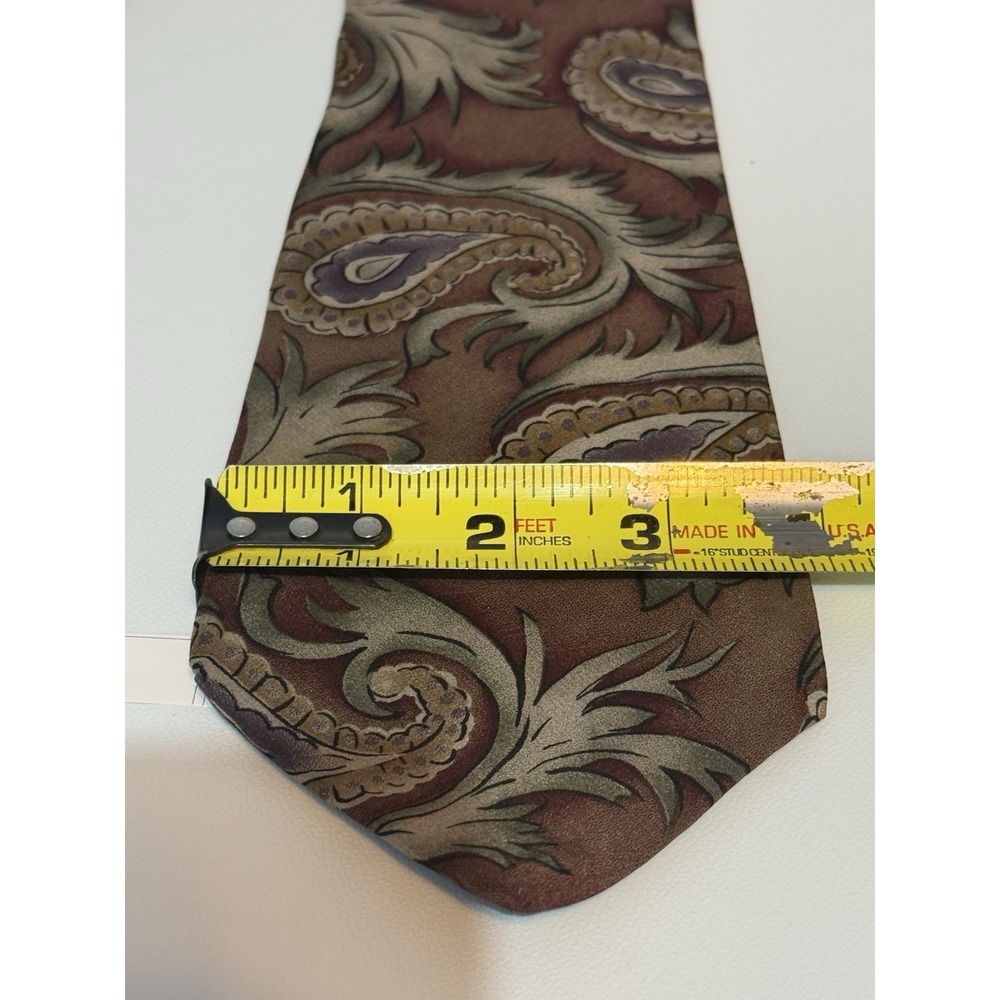 Vintage Via Veneto Silk Tie Mens Brown Purple Paisley Dark Academia Boho 90s WPL - Picture 3 of 8